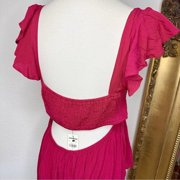 NWT Express Flowy Ruffle Short Sleeve Open Back Smocked Blouse Red Size L $49.90 - Picture 4 of 10